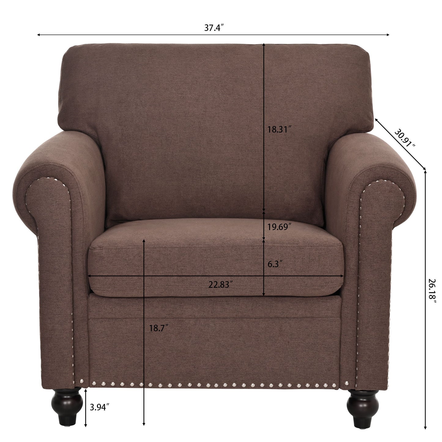 37.4" 1 Seater Sofa - Brown