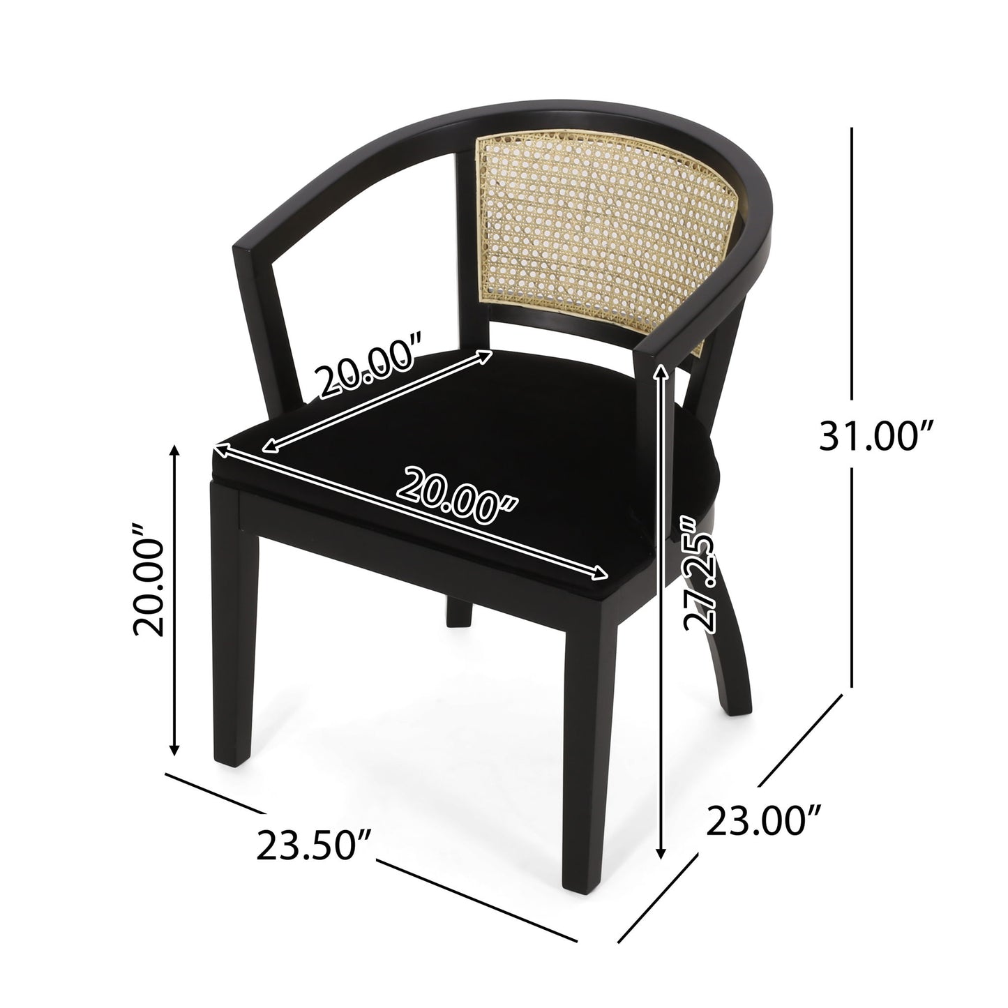 Elegant Dining Chair With Cane Web Backrests And Velvet Upholstery