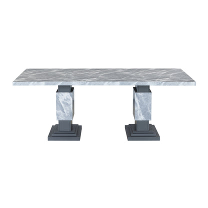 Michelle - Dining Table With Double Pedestal Marble Detailing - Gray