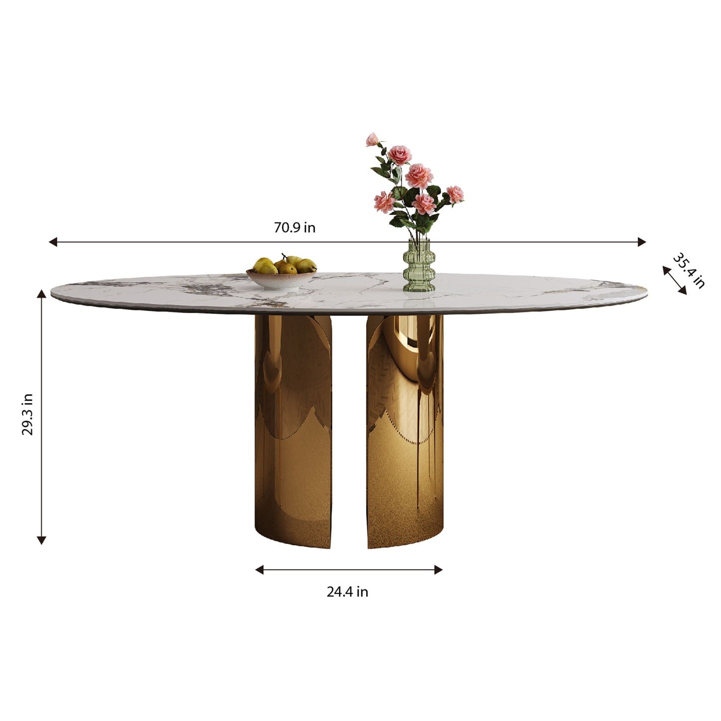Steel Base Oval Sintered Stone Dining Table With 4 Chairs