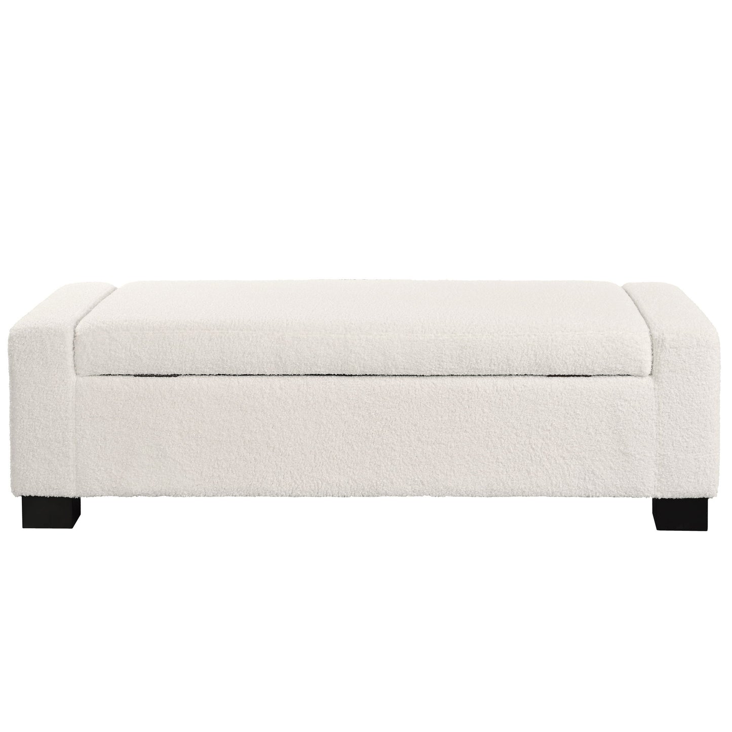 Textured Boucle Ottoman Bench With Hinged Lid For Seating And Storage - Beige