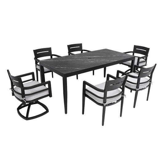 Modern Outdoor Patio Dining Set With Table And Chairs With Sunbrella Cushions
