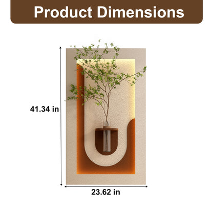 Adjustable 3 Color LED Sandstone Wall Decor With Simulated Plants, Vase & Rabbit Statue - Light Coffee