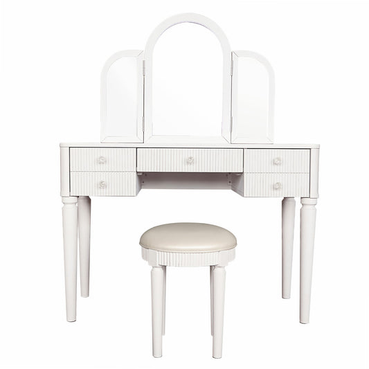 Mirrored Makeup Vanity Table Set With Adjustable Lighting And Storage