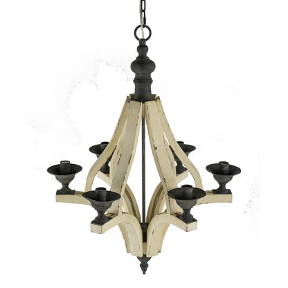 6 Light Wood Chandelier, Hanging Light Fixture With Adjustable Chain For Kitchen, Bulb Not Included - Cream