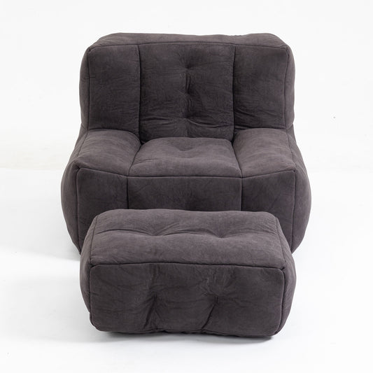 Modern Indoor Fluffy Bean Bag Chair With Memory Foam And Ottoman, Super Soft