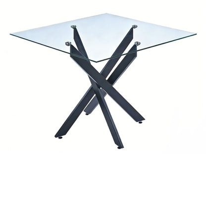 Dining Table With Cross Metal Leg And Tempered Glass, Modern Space Saving Kitchen Table For Living Room Legs, Square Table