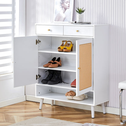 Modern Minimalist Rattan Shoe Cabinet, Elegant Storage Solution - White