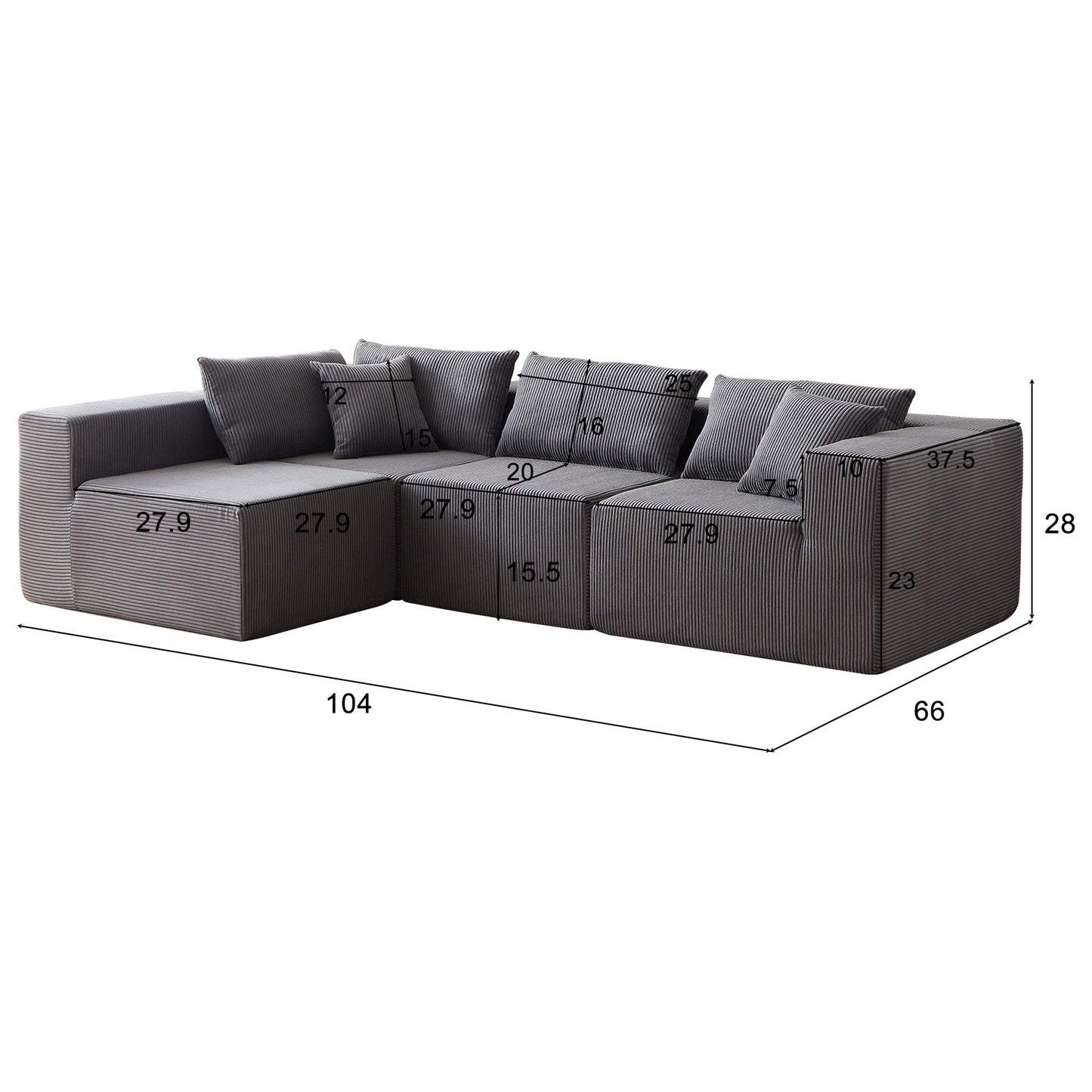Modular L Shaped Sectional Compressed Sofa, Free Combination