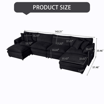 Modern Comfy Deep Seat Modular Sectional Sofa Cloud Couch With Ottoman
