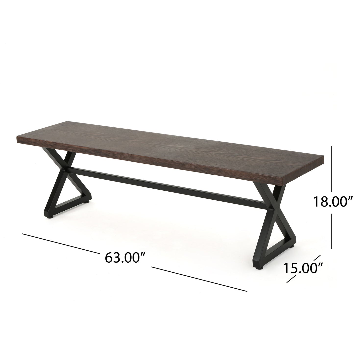 Modern Aluminum Outdoor Dining Bench With X Base