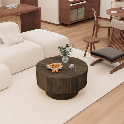 Modern Circular Coffee Table With Stripe Design And Storage Space