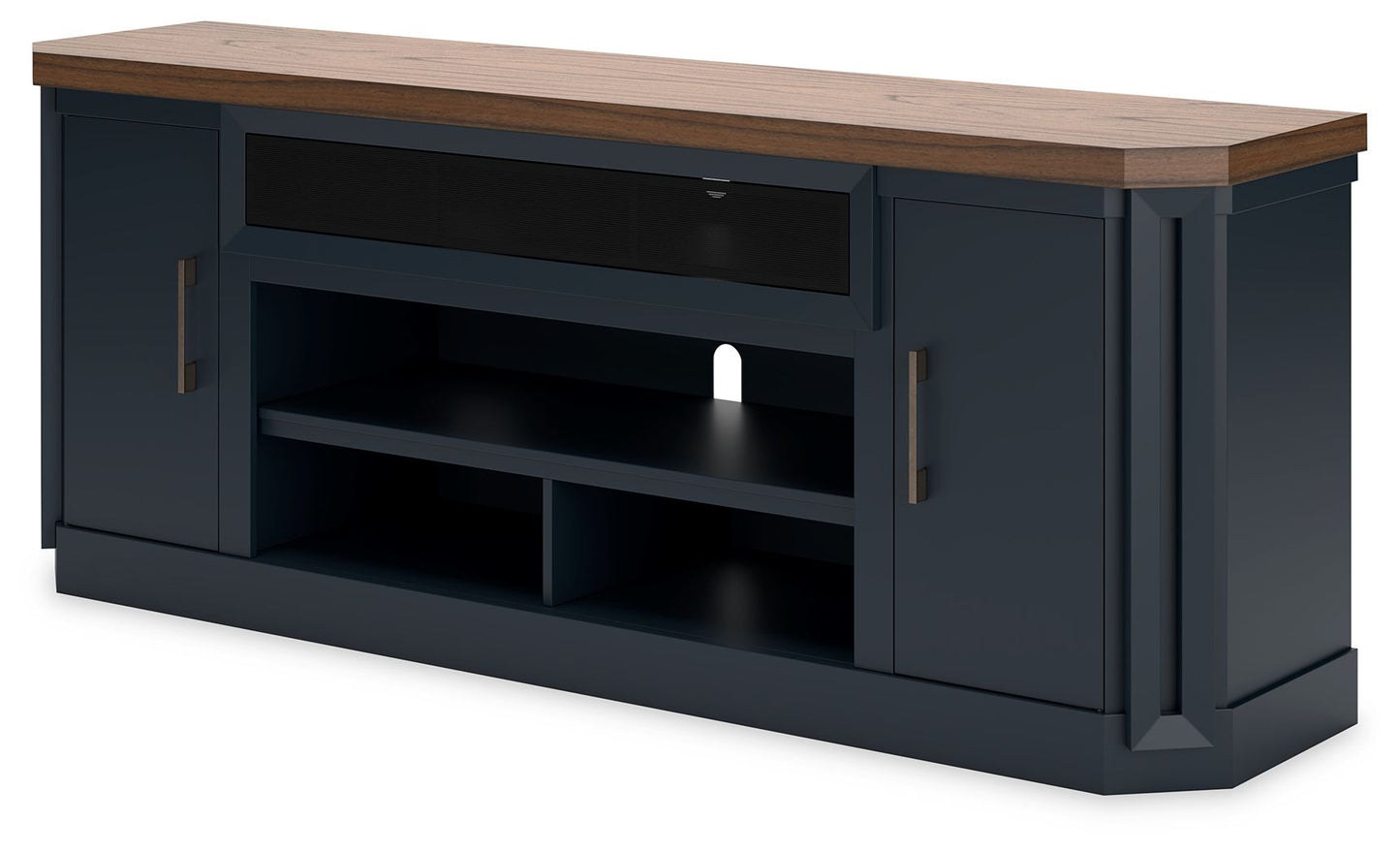 Landocken - XL TV Stand W/Fireplace Option - Brown / Blue