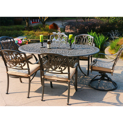 Oval 6 Person 72" Long Aluminum Dining Set Sunbrella With Cushions - Gray / Ivory
