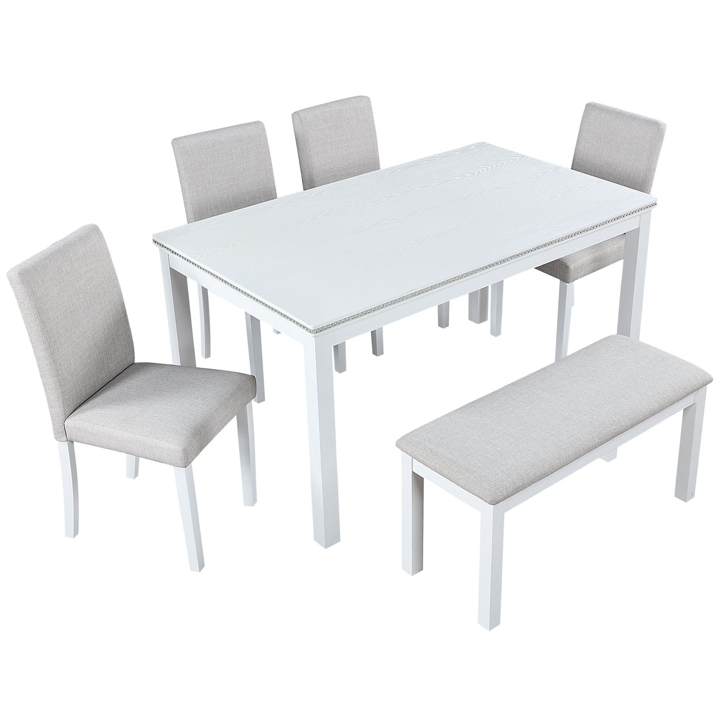 Dining Table Set With Crystal Decoration And Upholstered Chairs