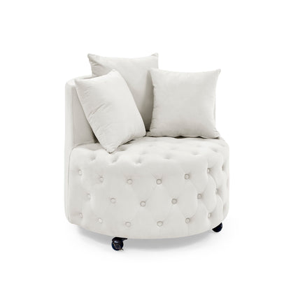 Modern Upholstered Swivel Chair With Button Tufted Design And Movable Wheels