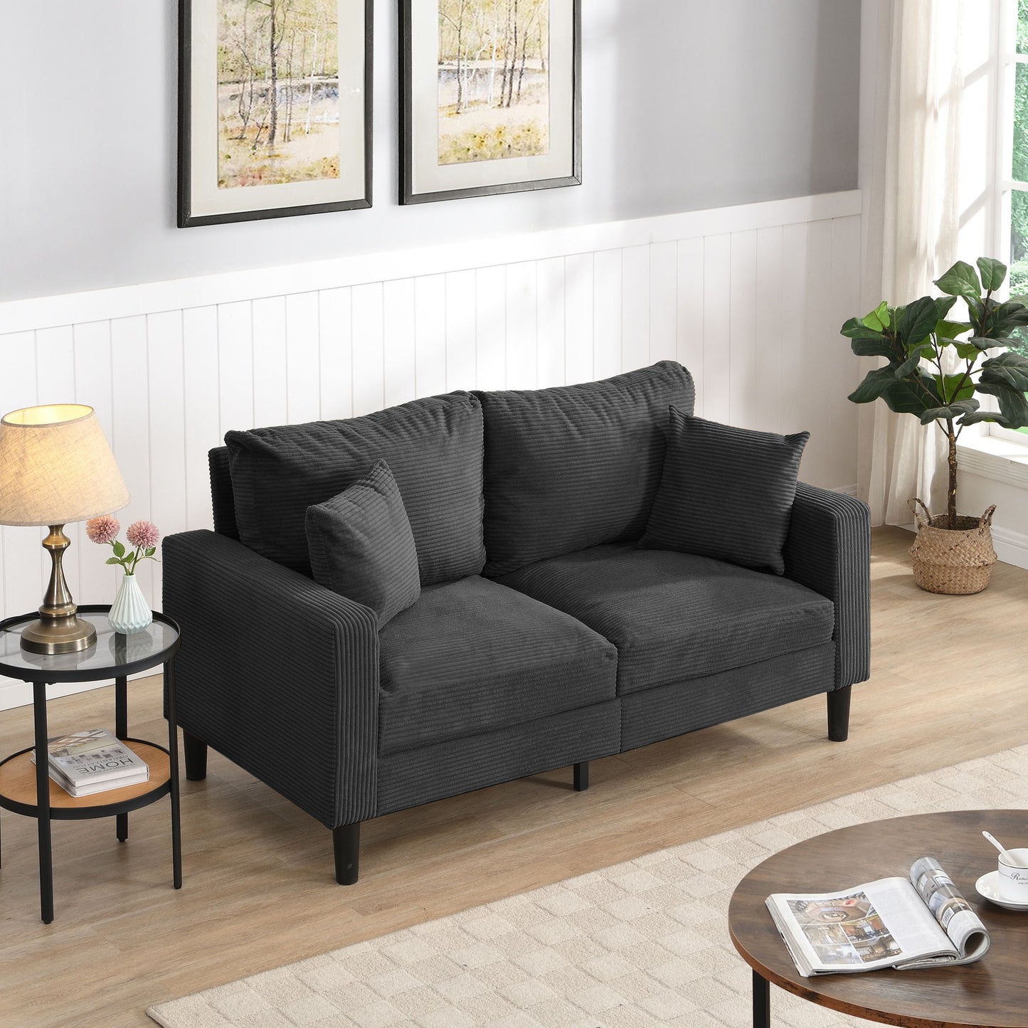 Modern Upholstered Loveseat Sofa With High Resilience, Wooden Frame - Dark Gray