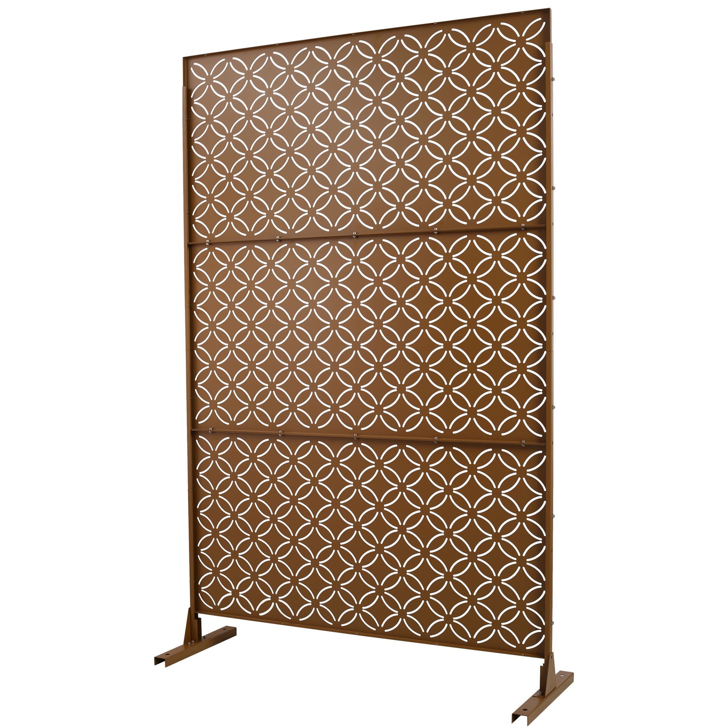 Freestanding Decorative Privacy Screen For Deck Balcony Patio, Metal Privacy - Brown