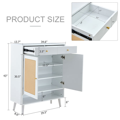 Modern Minimalist Rattan Shoe Cabinet, Elegant Storage Solution - White