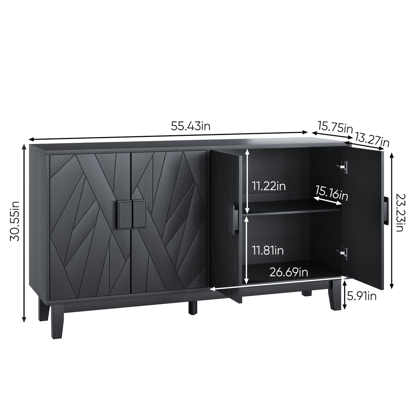 Modern Style Buffet Cabinet, Storage Side Cabinet Buffet Cabinet, Medieval Modern Multifunctional Decorative Cabinet Suitable For Living Room, Dining Room, Entrance, Corridor, Kitchen - Black