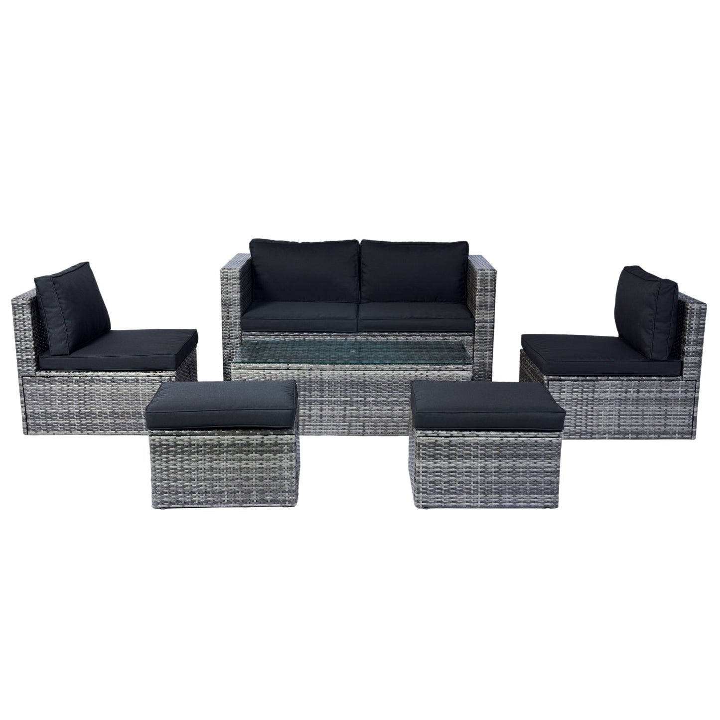 6 Piece Patio Wicker Sectional Set Patio Backyard Conversation Set Space Saving - Gray / Black