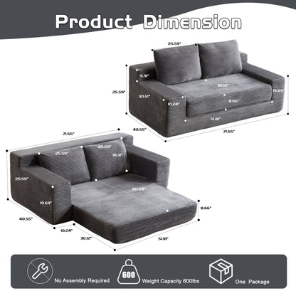 Loveseat Sofa, Comfortable Deep Seat Sofa Bed, Modern Small Corduroy Couch For Living Room Bedroom,Reversible Cushion With Pillows,No Assembly Required,Dark Gray