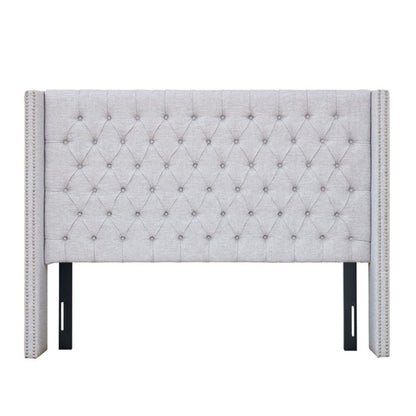 Transitional Upholstery Headboard With Tufted Buttons And Nailhead Trim