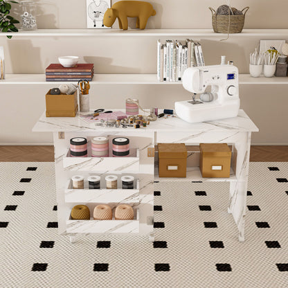 4 In 1 Folding Sewing Table With Lockable Wheels, Multi Functional Craft Station - White