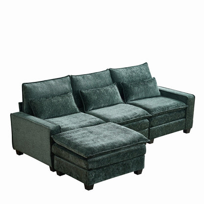 Modern Comfy Chenille L Shaped Sectional Sofa With Movable Ottoman