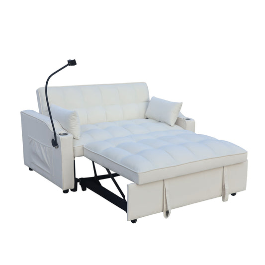 Modern Velvet Loveseat Futon Sofa With Pullout Bed, Adjustable Reclining Backrest, Toss Pillows