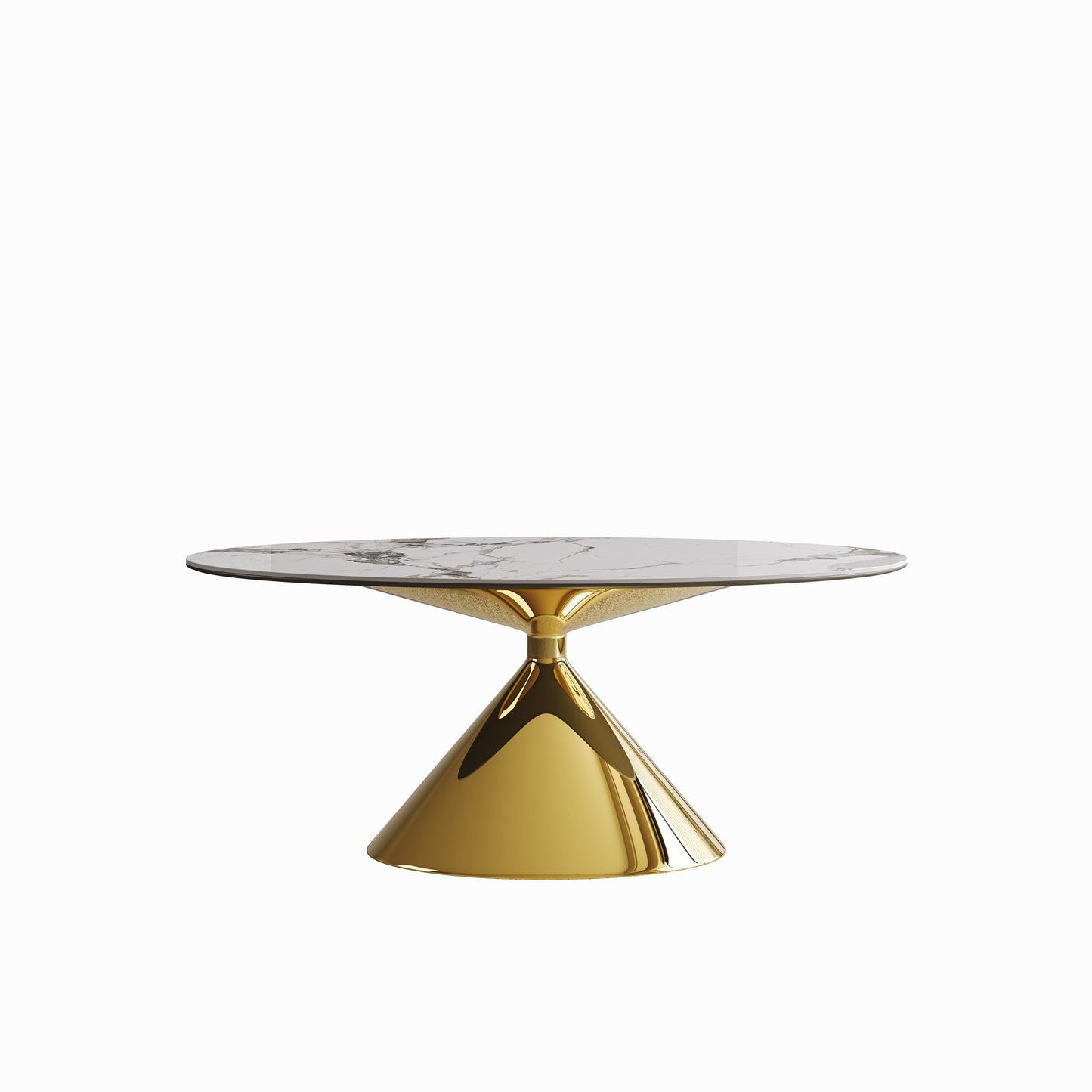 Modern Luxury Marble Dining Table Set Oval Kitchen Table With Stainless Steel Base - Gold / White Print