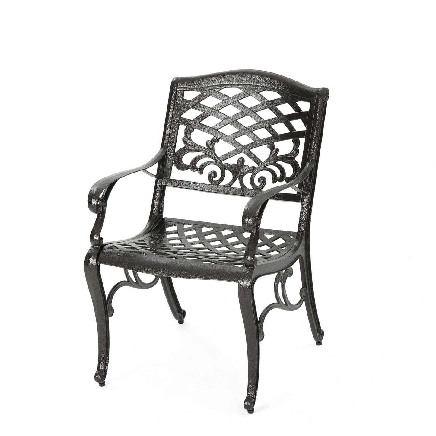 Luminea - Outdoor Aluminum Dining Chair With Scroll Design, Lattice Pattern And Cabriole Legs - Bronze