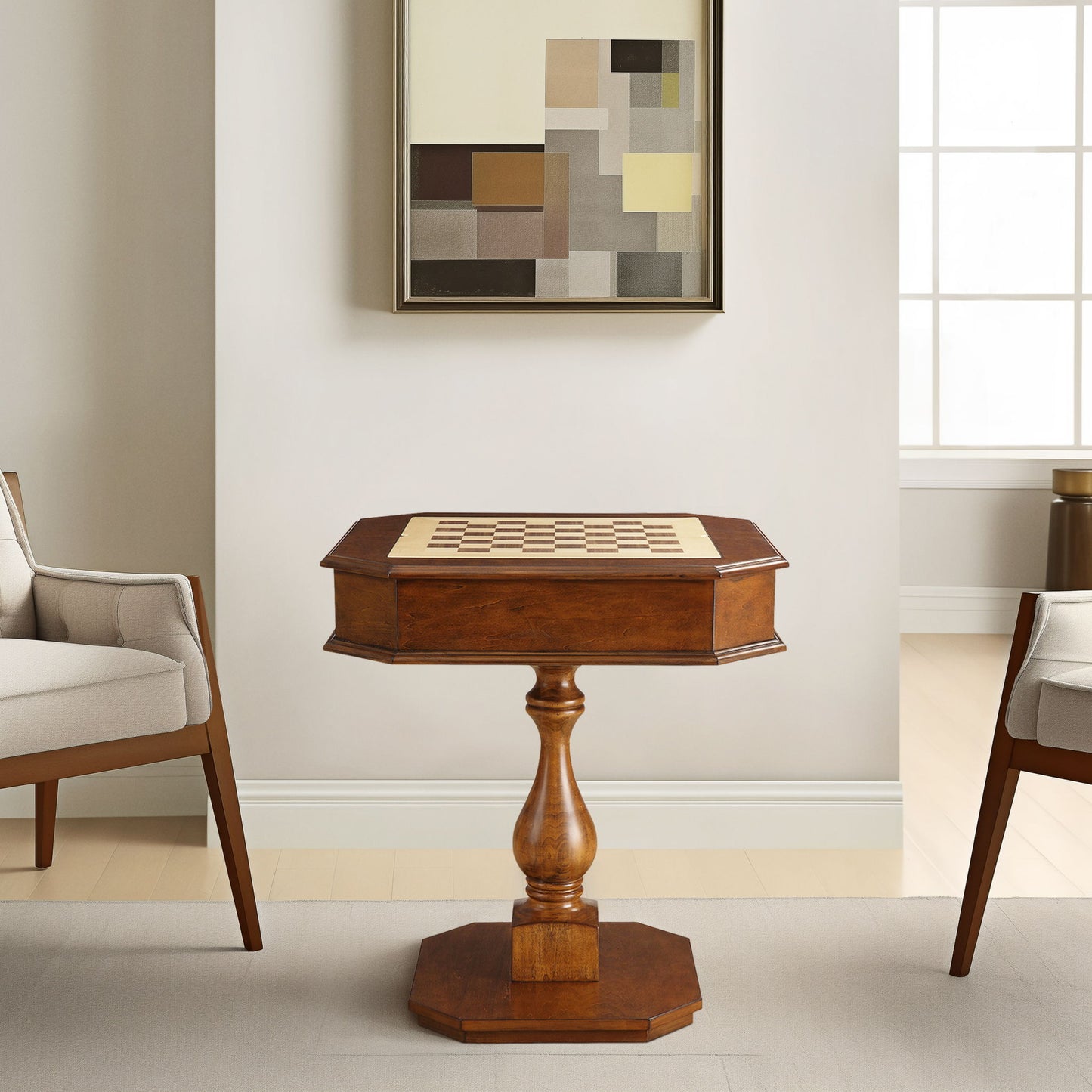 Bishop - Reversible Chess Checker Game Table With Game Tray (Chess Fingures Not Included)