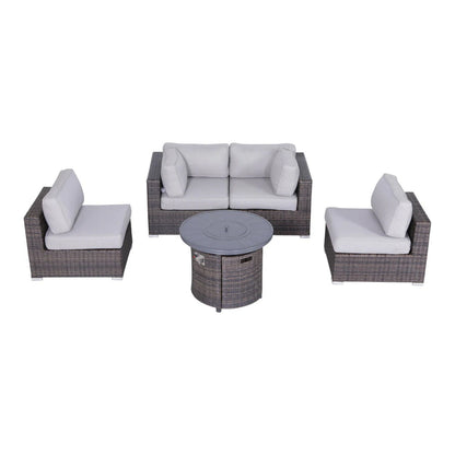Wicker Outdoor Lounge Set With Cushions And Fire Pit
