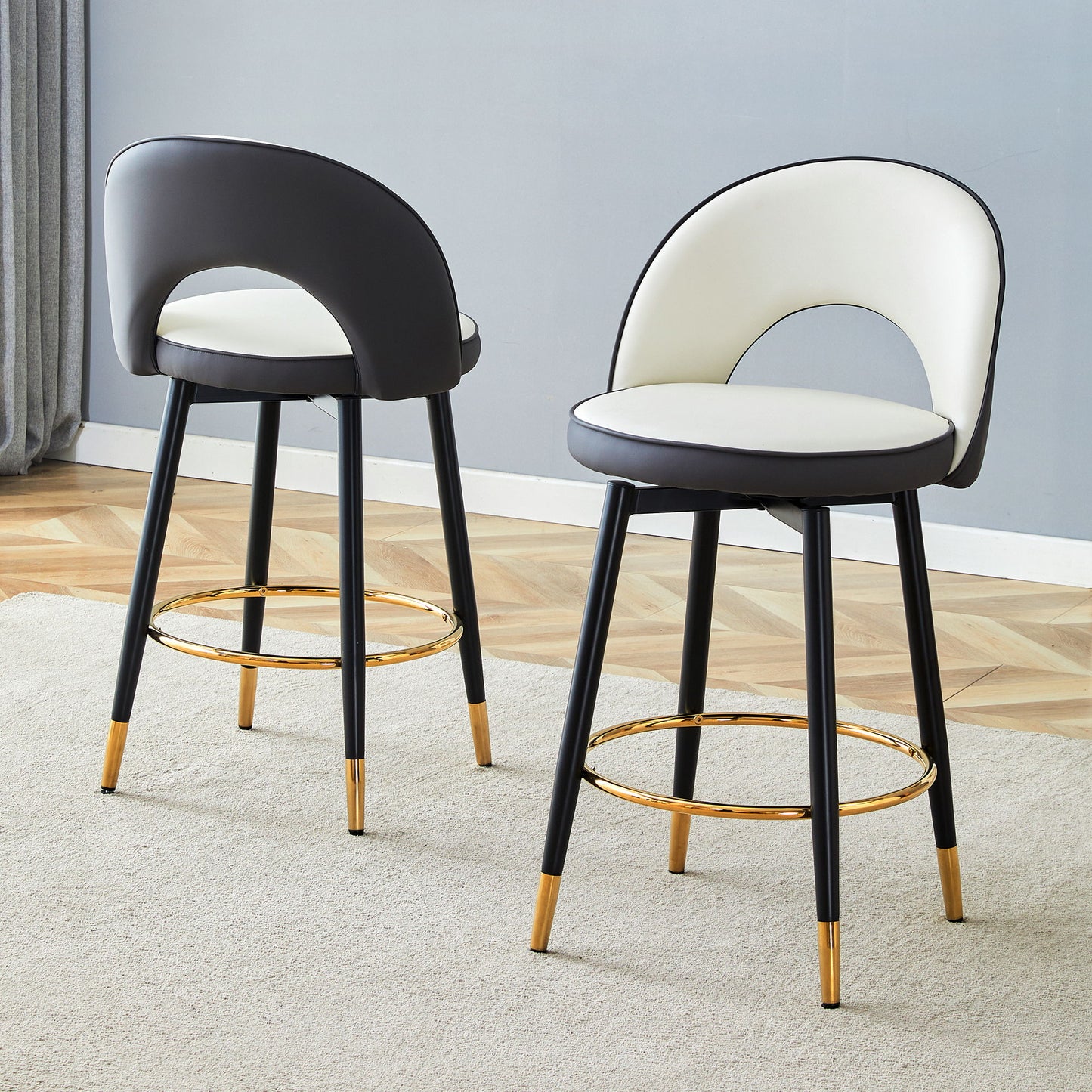 Upholstered Rotatable Bar Chair With Metal Legs For Dining Room