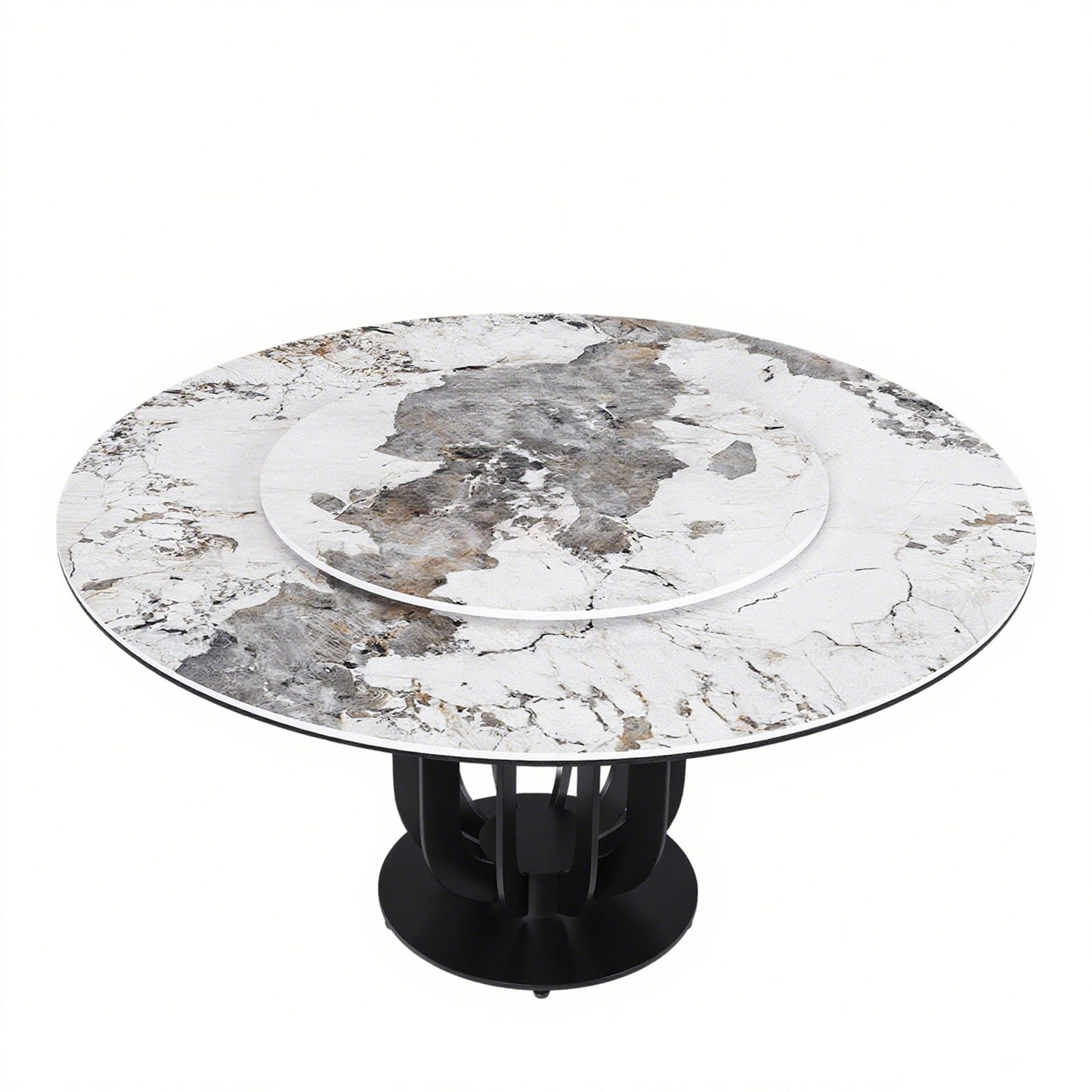 Round Dining Table With Carbon Steel Base And Lazy Susan Industrial Style - Black / White