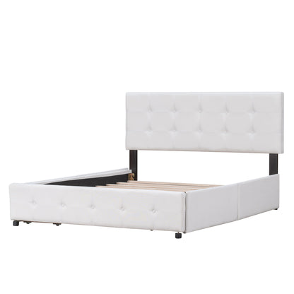 Upholstered Platform Bed With Classic Headboard And Drawers, No Box Spring Needed
