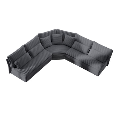 5 Seater L Shaped Sectional Sofa With Curved Corner, 7 Pillows