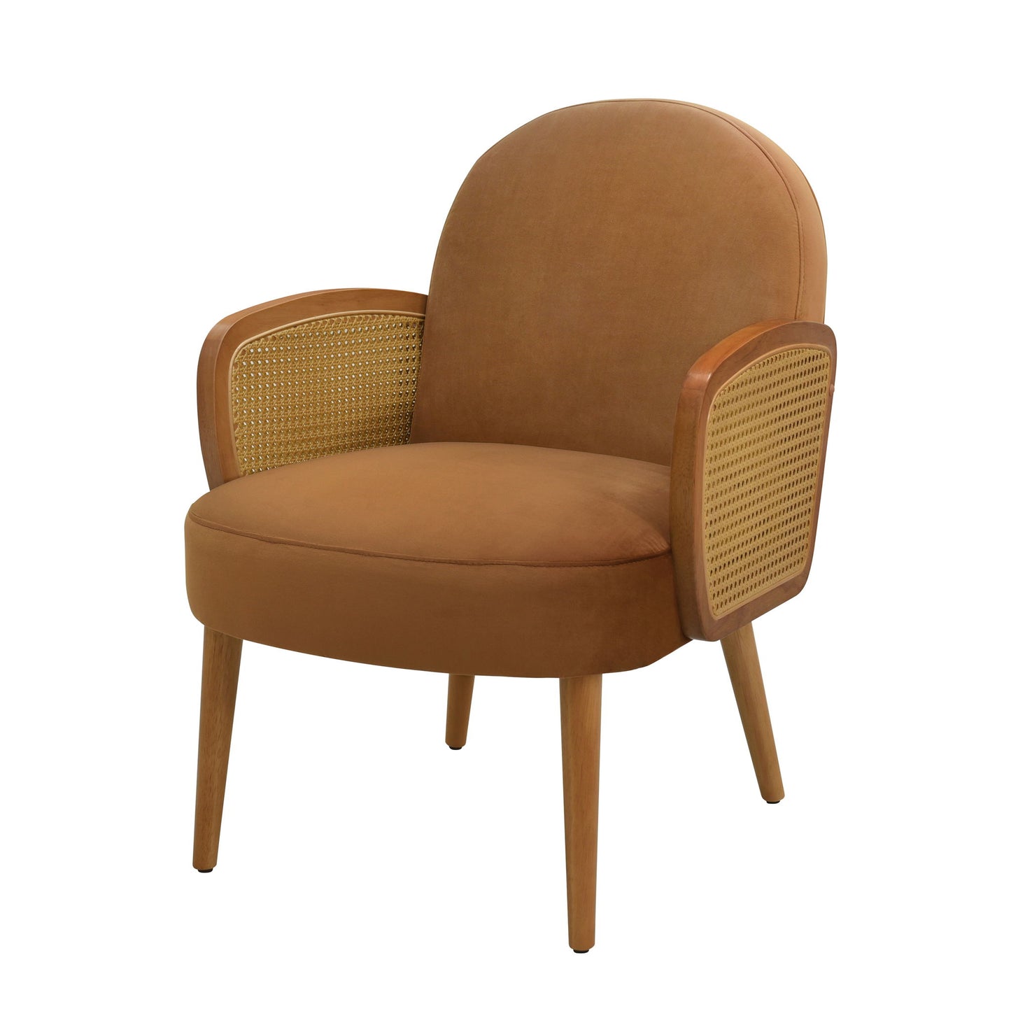 Accent Chair With Rattan Armrests And Wooden Legs Velvet For Living Room
