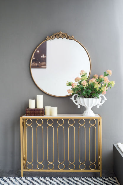 Classic Design Mirror With Baroque Inspired Frame For Bathroom, Entryway Console Lean Against Wall