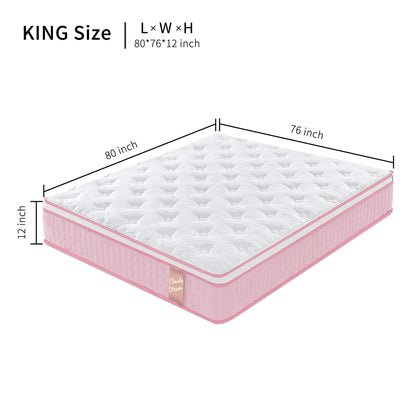 12" Hybrid Mattress With Individual Pocket Spring, Comortable Memory Foam
