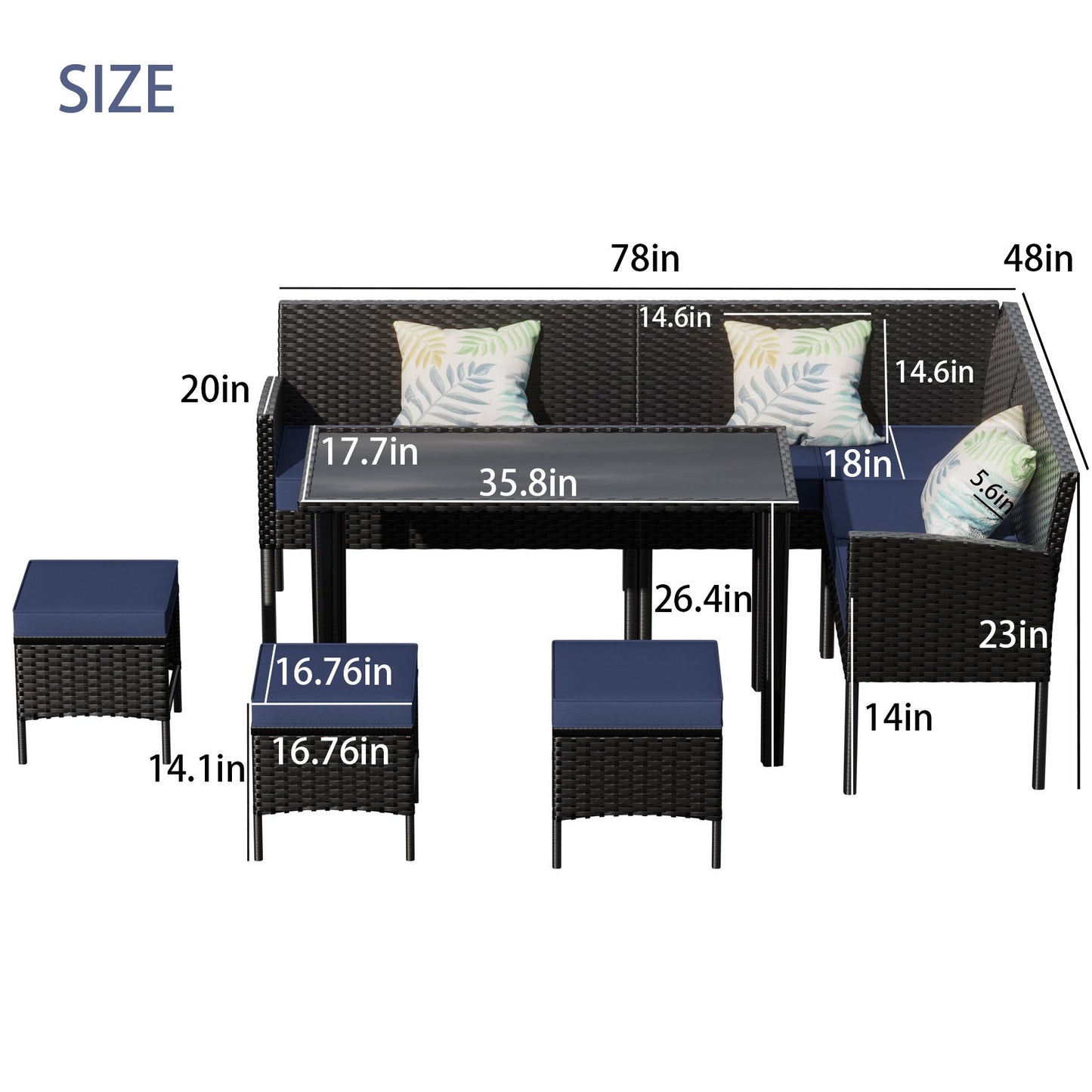7 Piece Outdoor Furniture Set Waterproof Cushions Glass Table