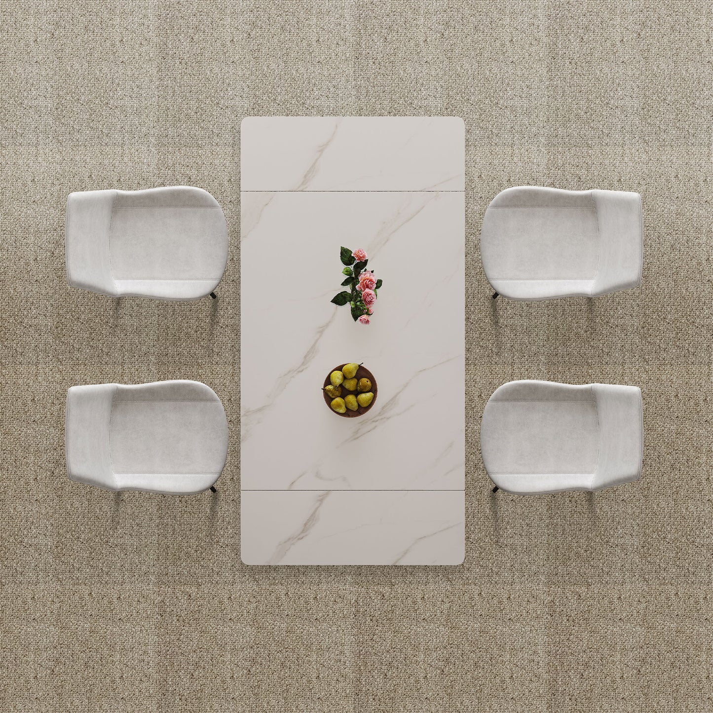 Retractable Sintered Stone Dining Table Set With Chairs