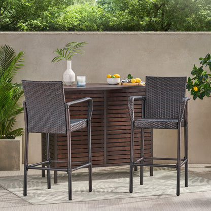 Outdoor Rattan Wicker Bar Chair With Metal Frame - Brown