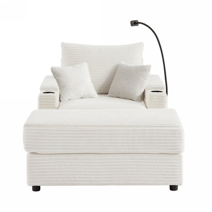 Single Sofa Couch With Storage Space, Movable Ottoman, USB Ports, Cup Holders, Phone Holder