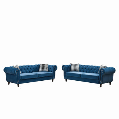 Chesterfield Set With Roll Armrest & Nailhead