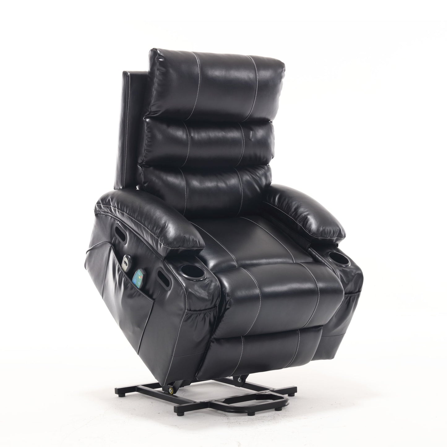 Large Size Electric Power Lift Recliner Chair Sofa, 8 Point Vibration Massage And Lumber Heat, Remote Control, Side Pockets And Cup Holders - Black