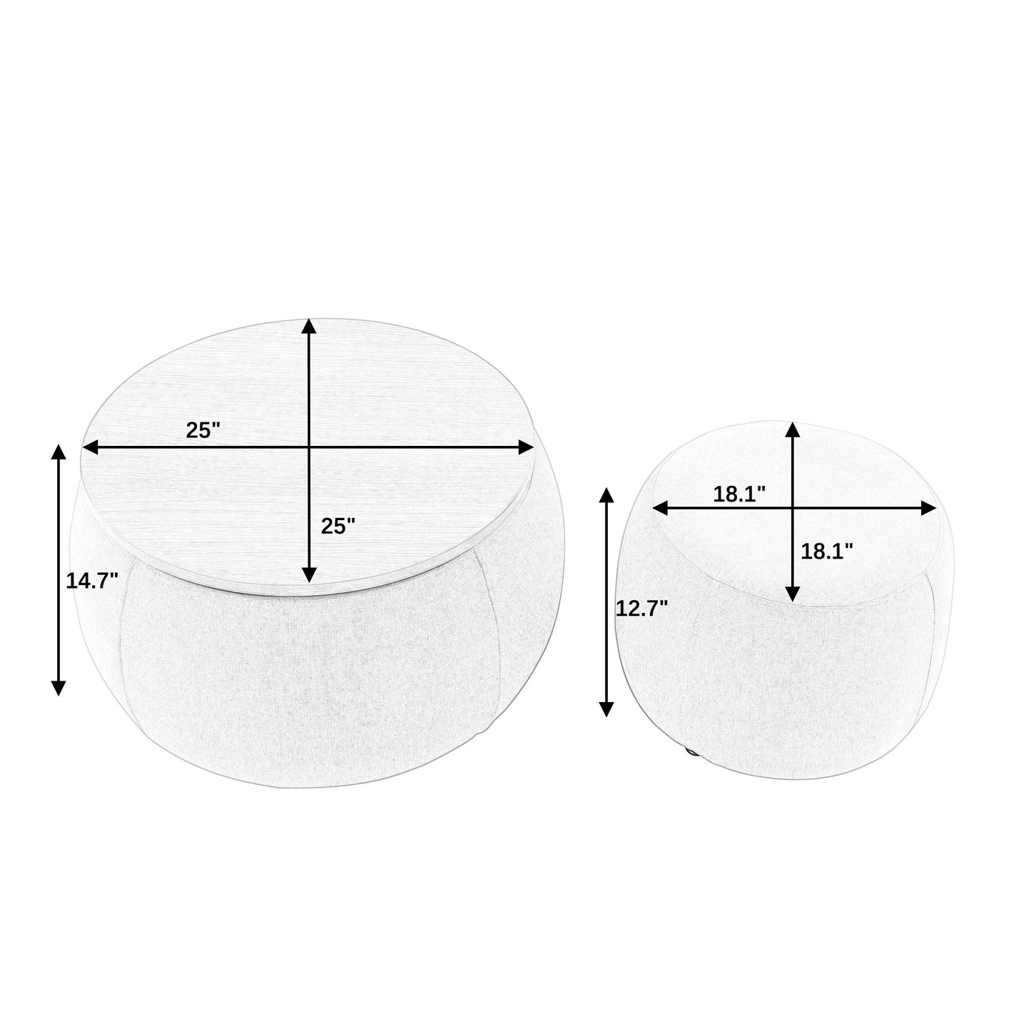 Round Storage Ottoman, 2 In 1 Function, End Table And Ottoman