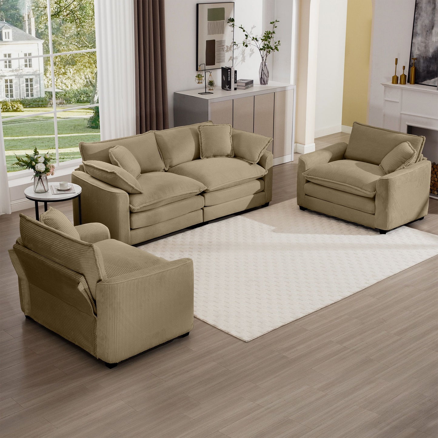 Elegant Corduroy Oversized Sectional Sofa Set With Deep Seats And Flexible Layout