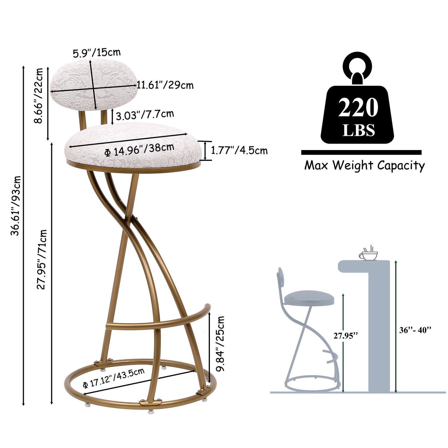 Round Print Bar Stools Upholstered Chairs For Kitchen (Set of 2)